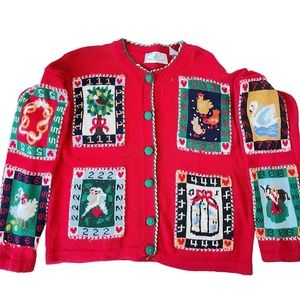 Design Options Cardigan 12 Days of Christmas Holiday Sweater Wearable Art Medium